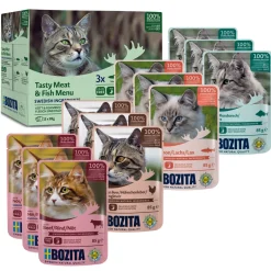 BOZITA Nourriture humide pour chat Adult bouchée en gelée avec poisson et viande Multibox 12 x 85 g^ Nourriture Humide