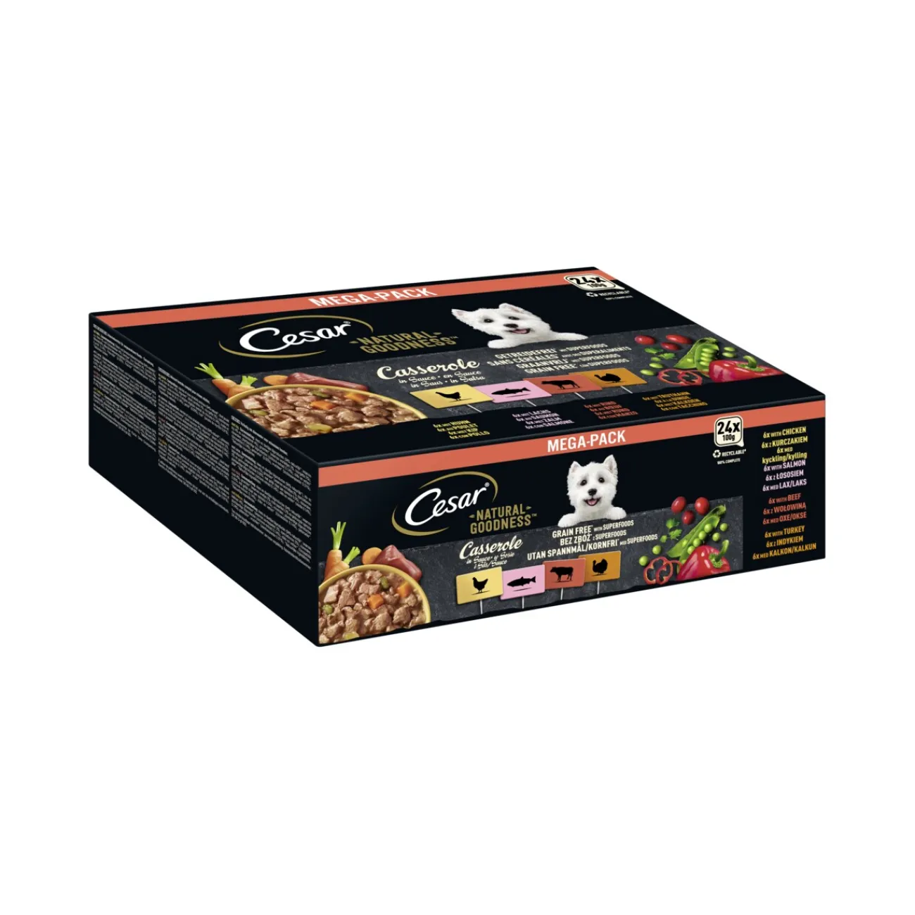 Cesar NATURAL GOODNESS Mega-Pack Casserole en sauce 4 variétés 24 x 100 g^ Nourriture Humide