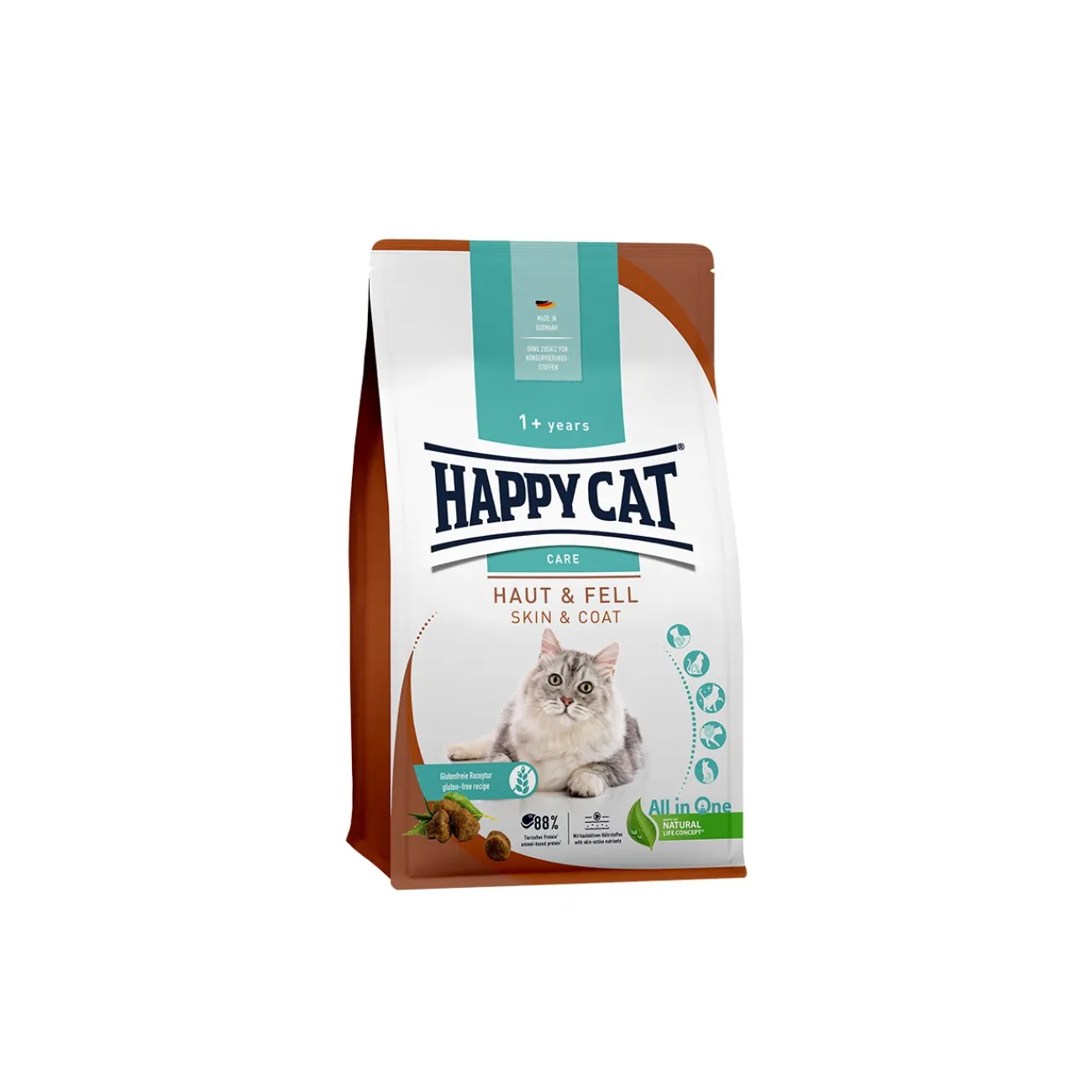 HAPPY CAT Croquettes pour chat Care Adulte, Peau & Pelage 300 g^ Croquettes Pour Chat