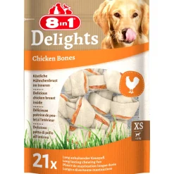 8in1 Delights Os à mâcher viande de poulet en sachet XS 21 pcs^ Friandises