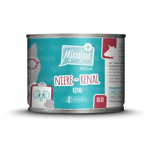 MjAMjAM nourriture humide pour chat adulte, VetCat régime rénal 6x200 g Bœuf^ Nourriture Humide|Régime Rénal