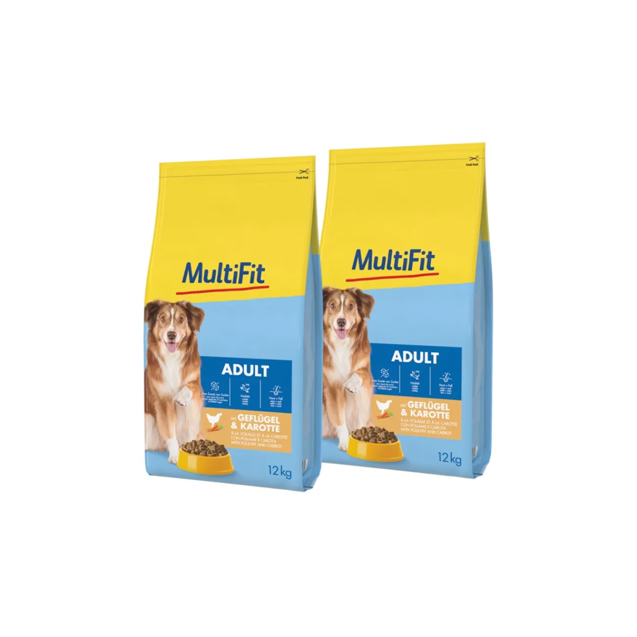 MultiFit Croquettes pour chien adulte, avec volaille et carotte 2x12 kg^ Croquettes