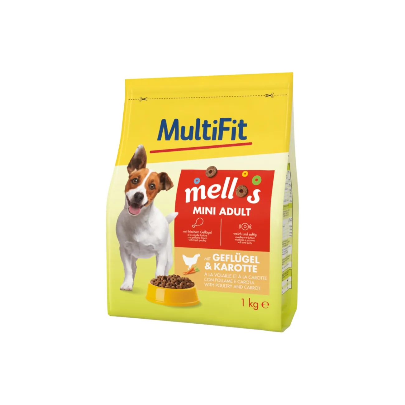 MultiFit Mellos nourriture sèche pour chien adulte, Mini Volaille et carottes 1 kg^ Croquettes