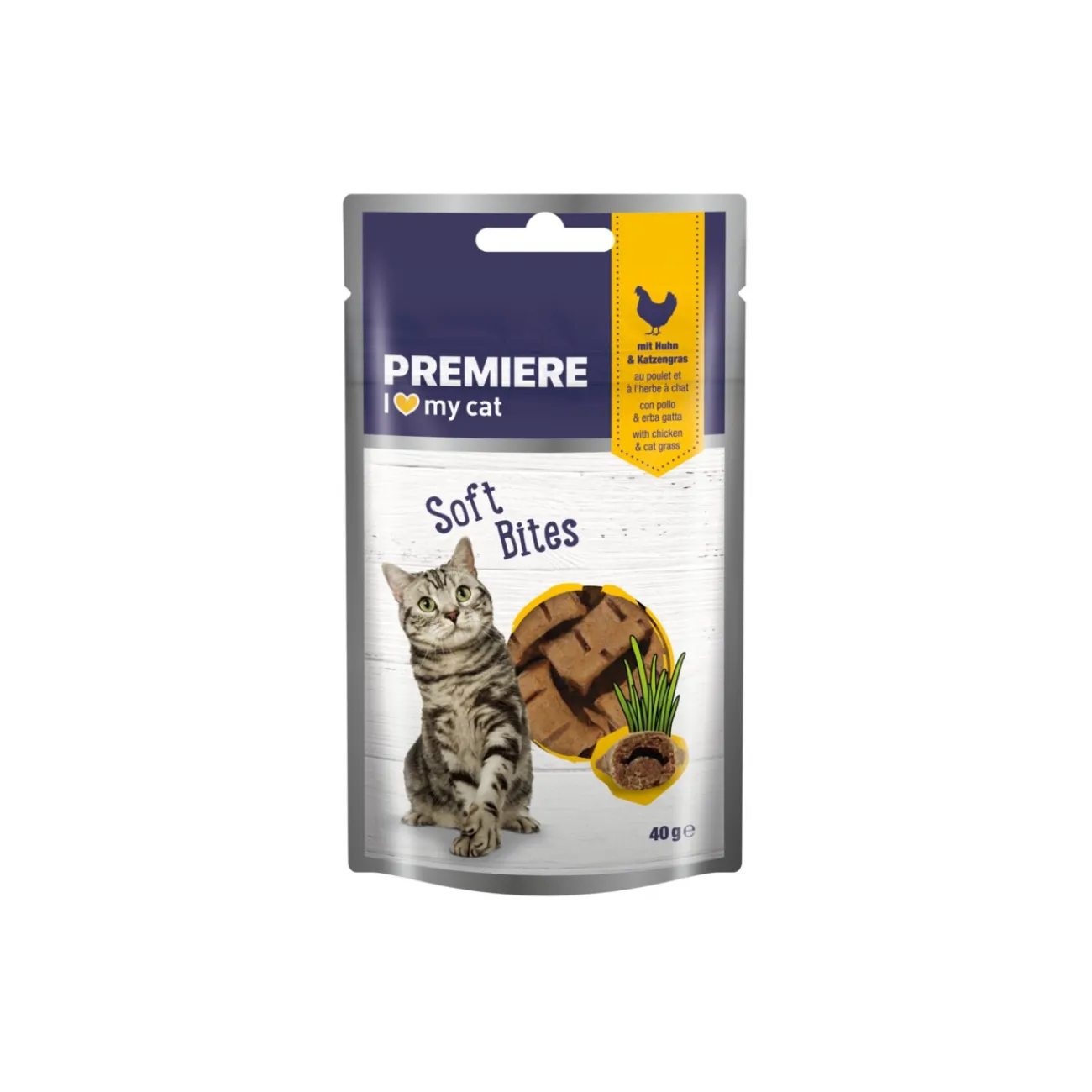 PREMIERE Soft Bites Poulet et herbe aux chats 40 g^ Friandises