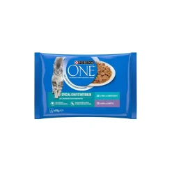 Purina ONE - Sachets pour Chat d'Intérieur au Veau et au Thon 4 x 85 g^ Nourriture Humide