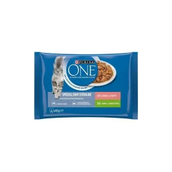 Purina ONE Sachets pour Chat Stérilisé au Saumon et à la Dinde 4 x 85 g^ Nourriture Humide