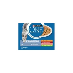 Purina ONE Sachets pour Chat Stérilisé au Bœuf, au Poulet, au Saumon et à la Dinde 8 x 85 g^ Nourriture Humide