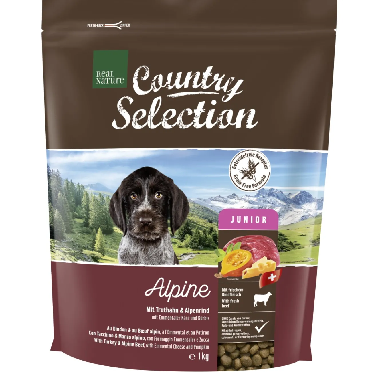 REAL NATURE Country Selection Alpine dindon et bœuf alpin 1 kg^ Croquettes|Nourriture