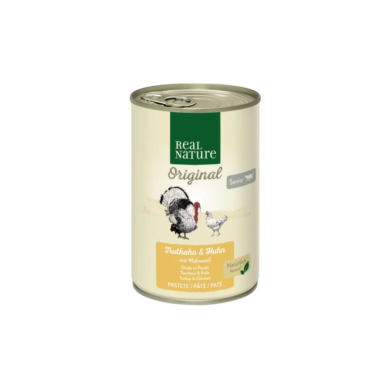 REAL NATURE Original nourriture humide pour chat, Senior, Dinde & Poulet avec huile de noix 6x400 g^ Nourriture Humide