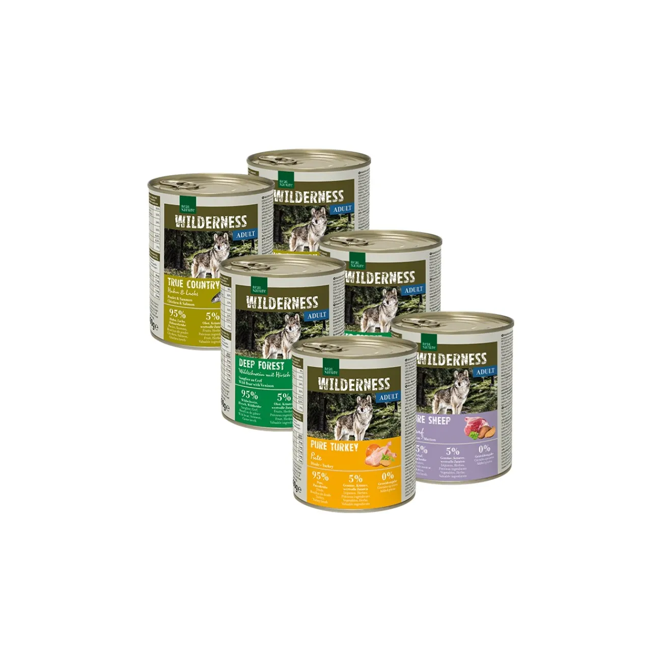 REAL NATURE Pack mixte Wilderness Adult 6 x 800 g Pack mix 1^ Nourriture Humide