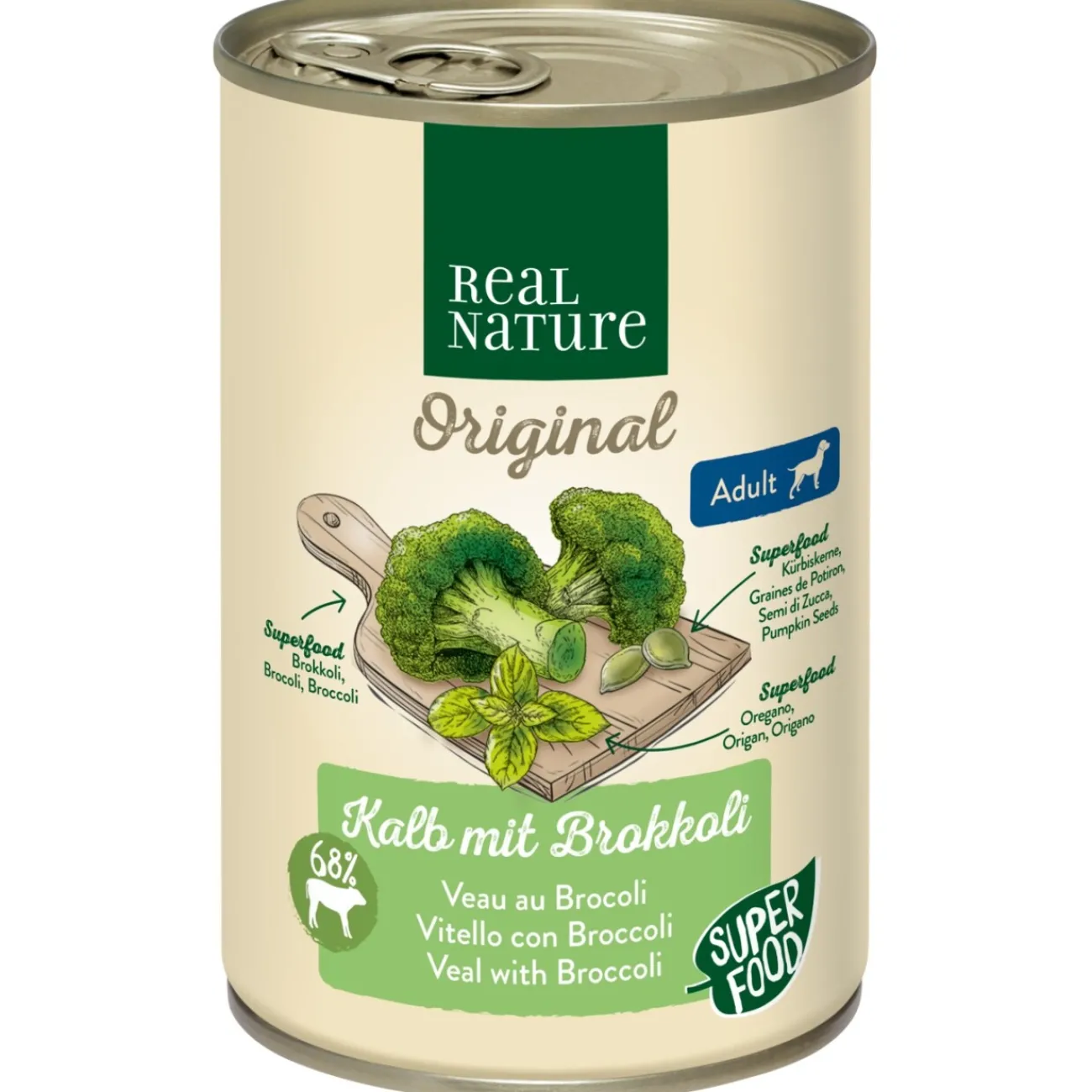 REAL NATURE Superfood Adult Veau au brocoli 6x400 g^ Nourriture Humide