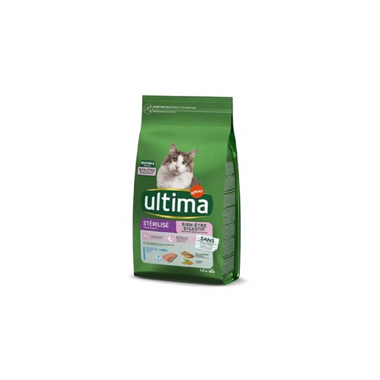 Ultima Stérilisé Bien-être Digestif avec de la Truite 1,5 kg^ Croquettes Pour Chat