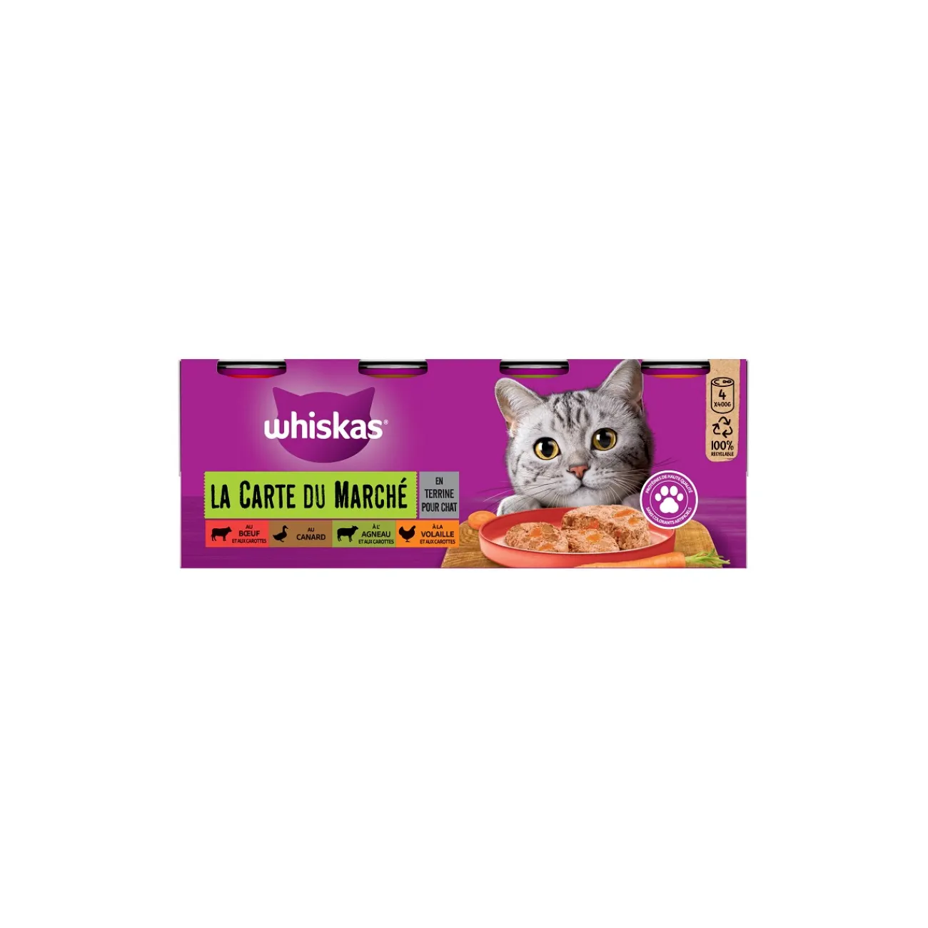 Whiskas Boites La Carte du Marché en Terrine 4 variétés pour chat 4x400g^ Nourriture Humide