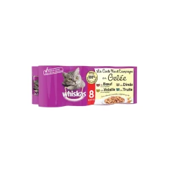 Whiskas Boîtes La Carte Mer et Campagne en Gelée 4 variétés pour chat 8x390g^ Nourriture Humide