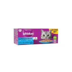 Whiskas Sachets fraîcheur Les Poissons favoris en gelée pour chat adulte 4 variétés 48x85g 30% offerts^ Nourriture Humide