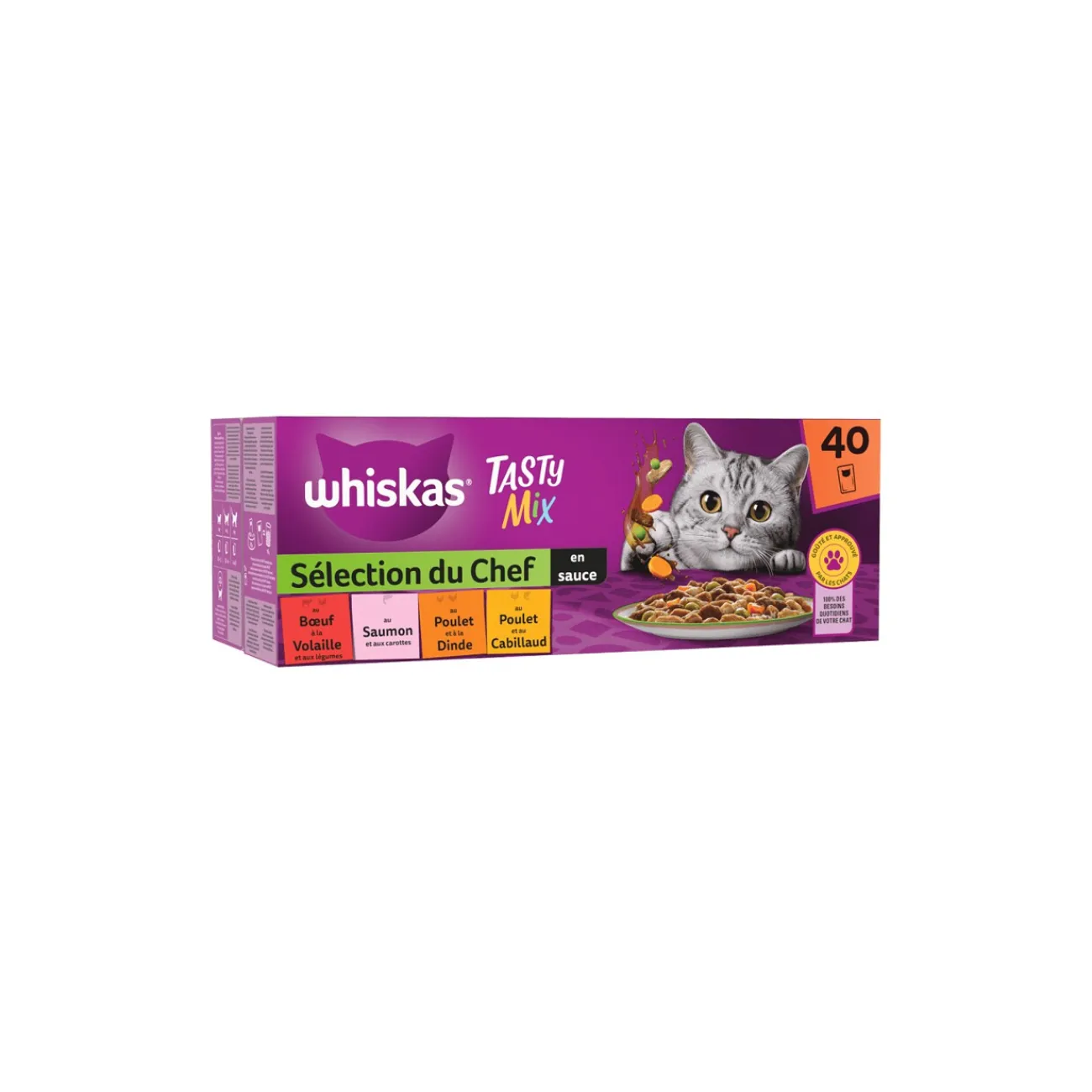 Whiskas Tasty Mix Sachets Fraîcheur Sélection Du Chef En Sauce Pour Chat Adulte 4 Variétés 40 x 85g^ Nourriture Humide