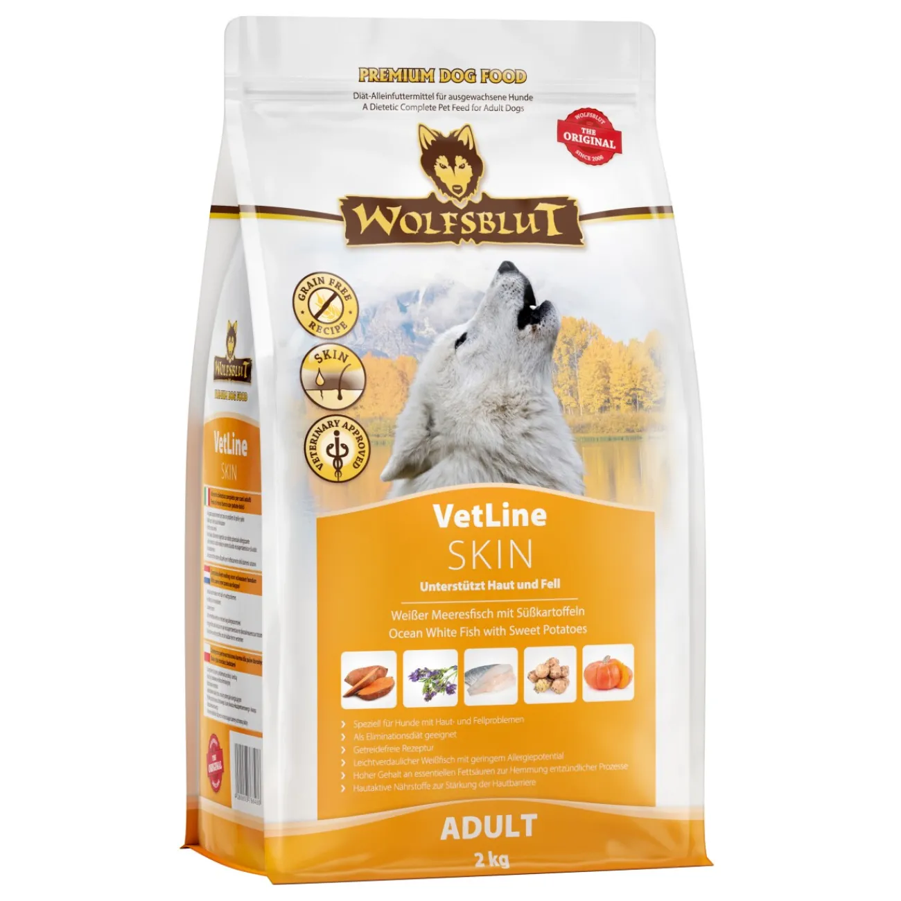 WOLFSBLUT Adult VetLine Skin, poisson de mer blanc 2 kg^ Croquettes