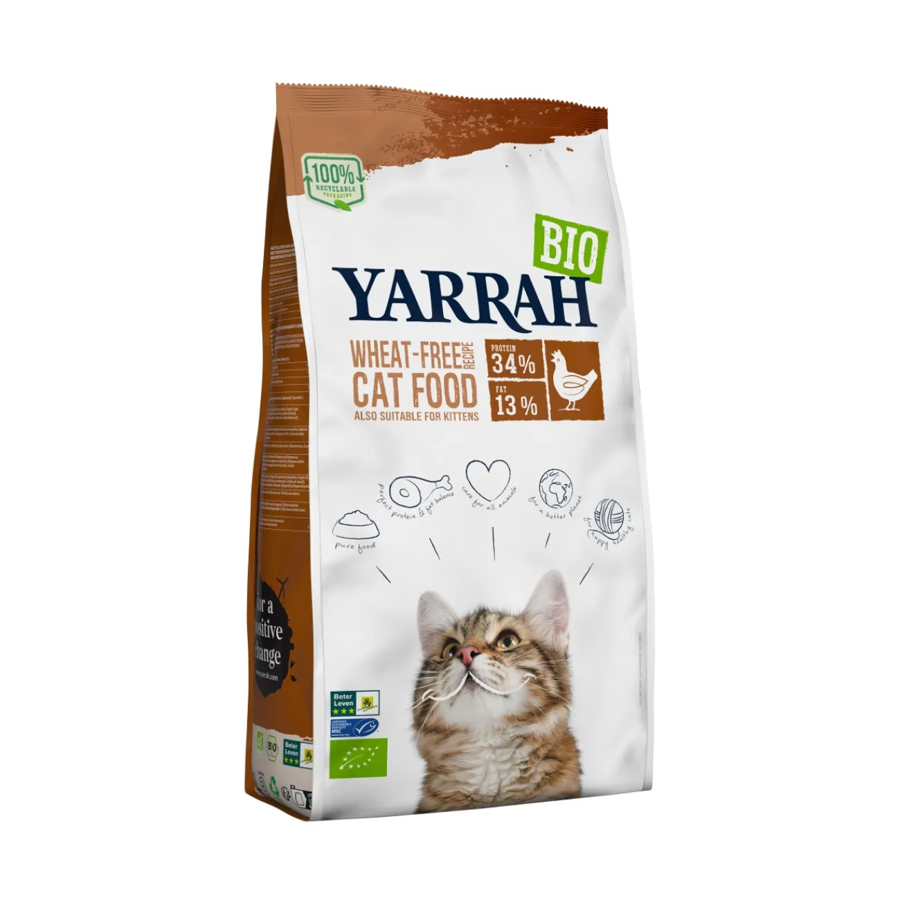 Yarrah Bio Croquettes pour Chats Adultes/Chatons Poulet & Poisson (MSC) 800 g^ Croquettes Pour Chat|Nourriture