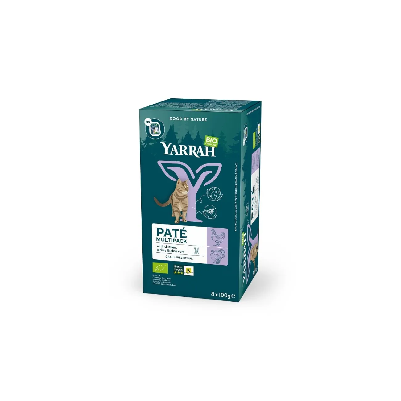 Yarrah Bio Nourriture humide pour chats Barquettes Multipack Pâté Poulet & Dinde 8x100 g^ Nourriture Humide
